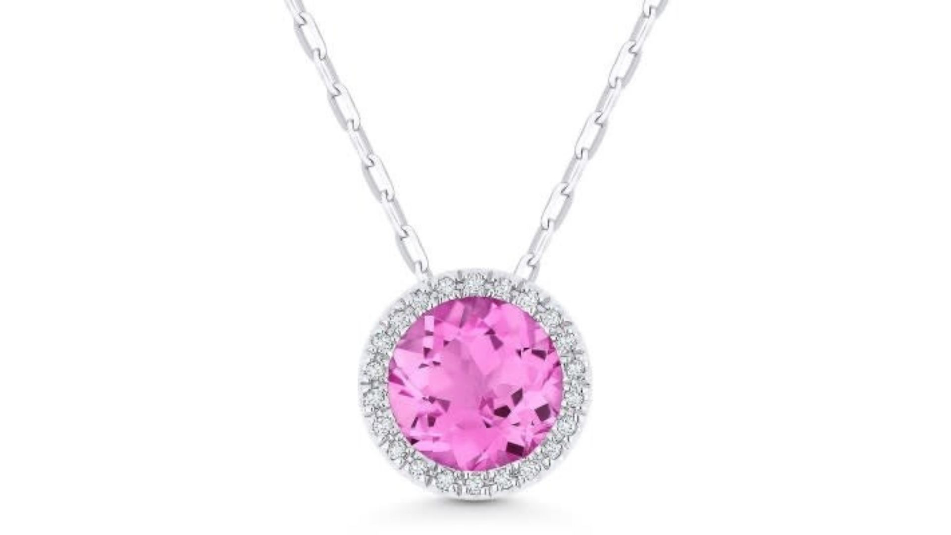 Pink Sapphire And Diamond Halo Necklace