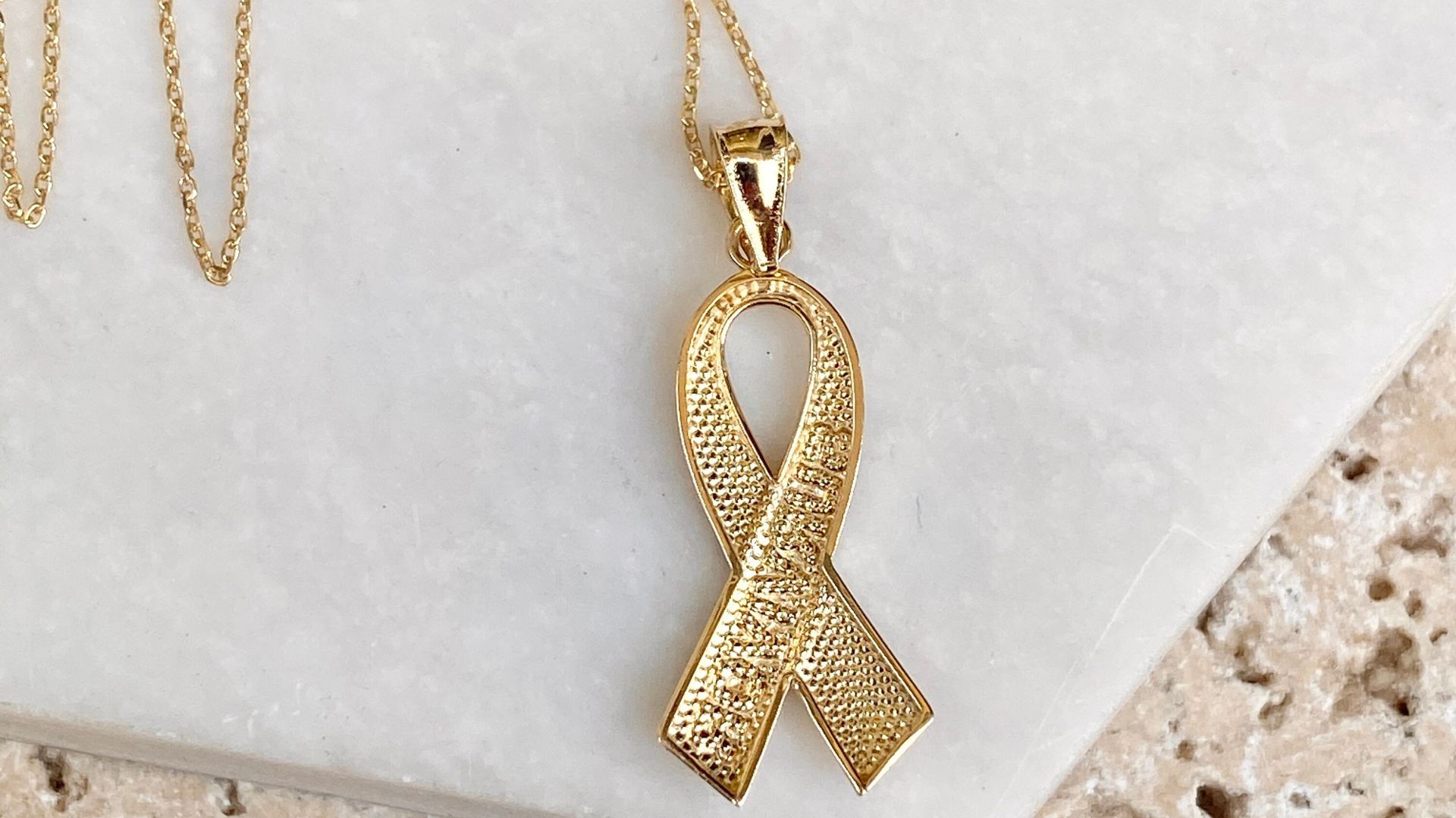 Yellow Gold Cancer Awareness Survivor Ribbon Pendant