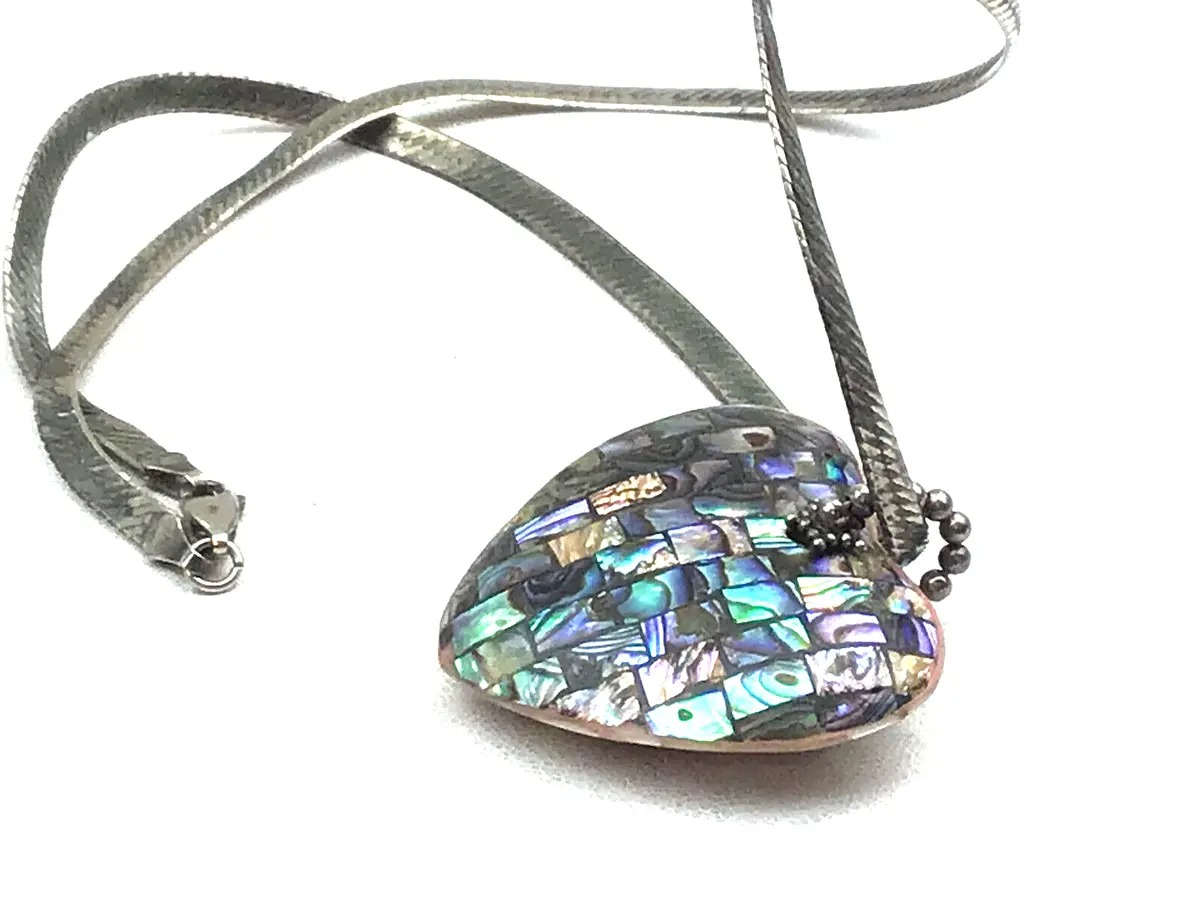 Abalone MOP Inlay Double Sided Puffy Heart Pendant