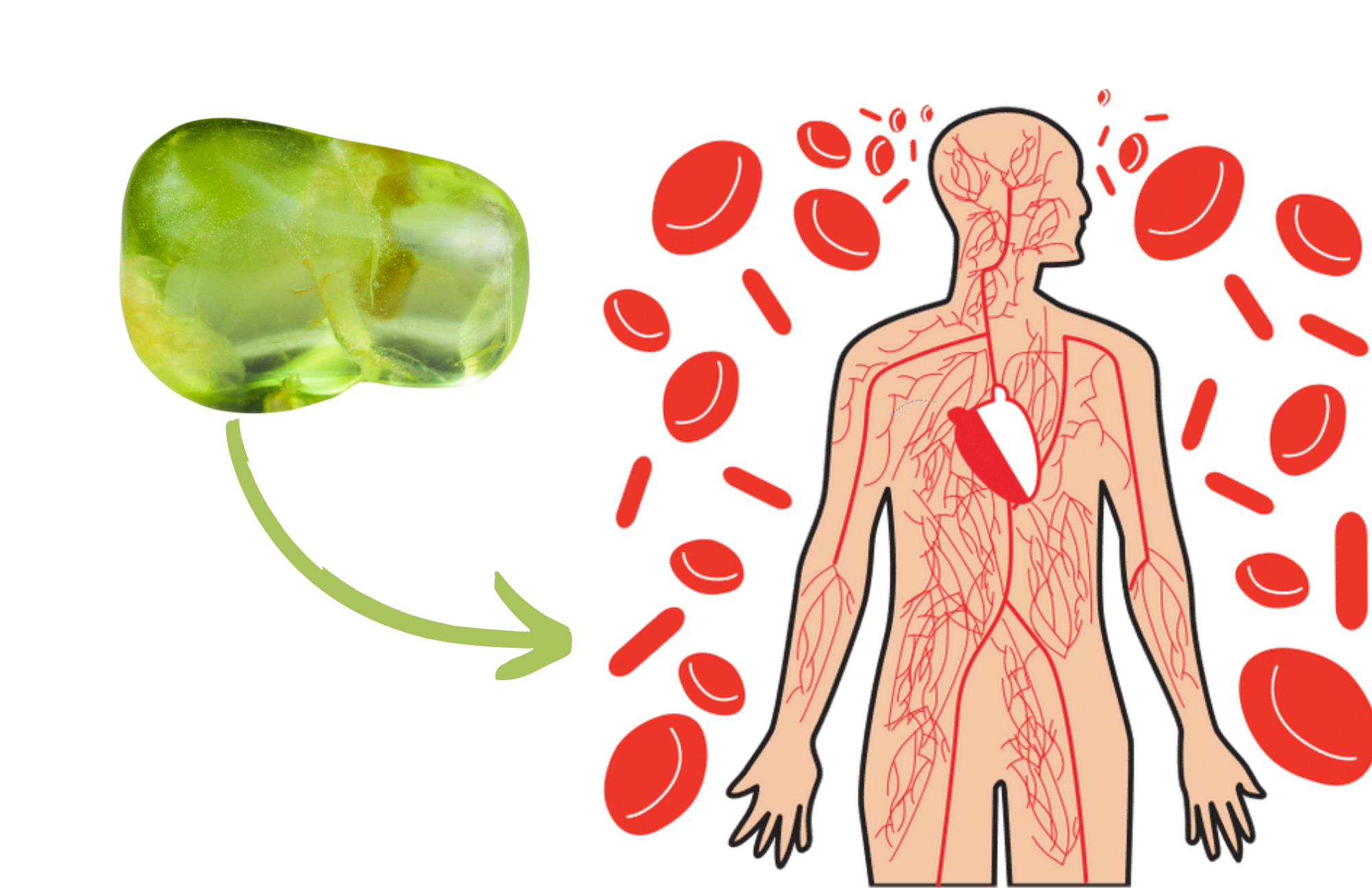 The chrysolite stone and a person's physical body artwork