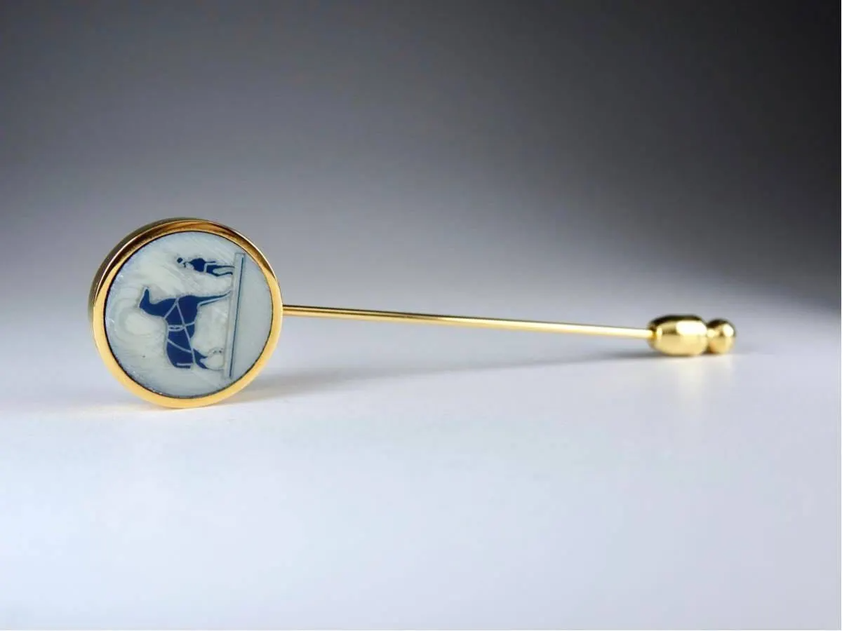 Hermes Lapel Pin Necktie Pin Tie Bar Brooch Classic Gold Rare Design Jewelry