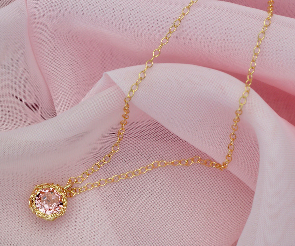 Gold Necklace With Pink Color Gem