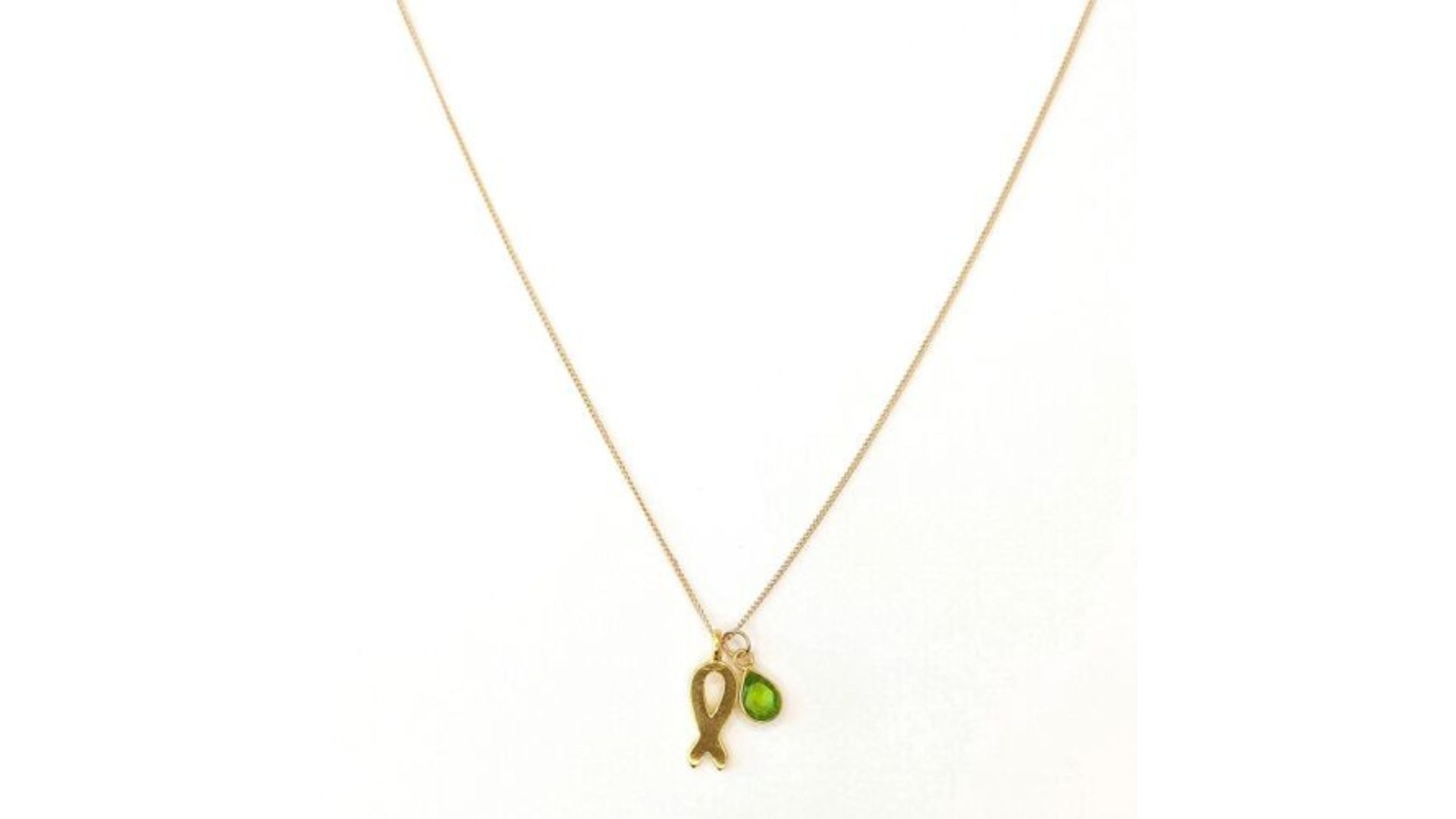 Gold Necklace With Green Color Stone
