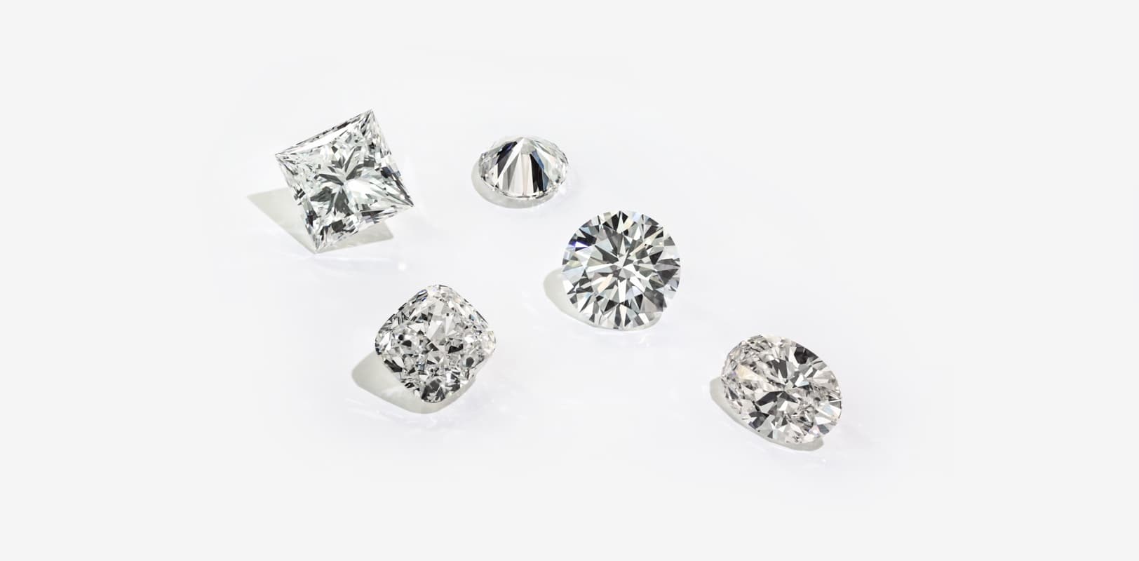 Lab-grown diamonds in different shapes and sizes