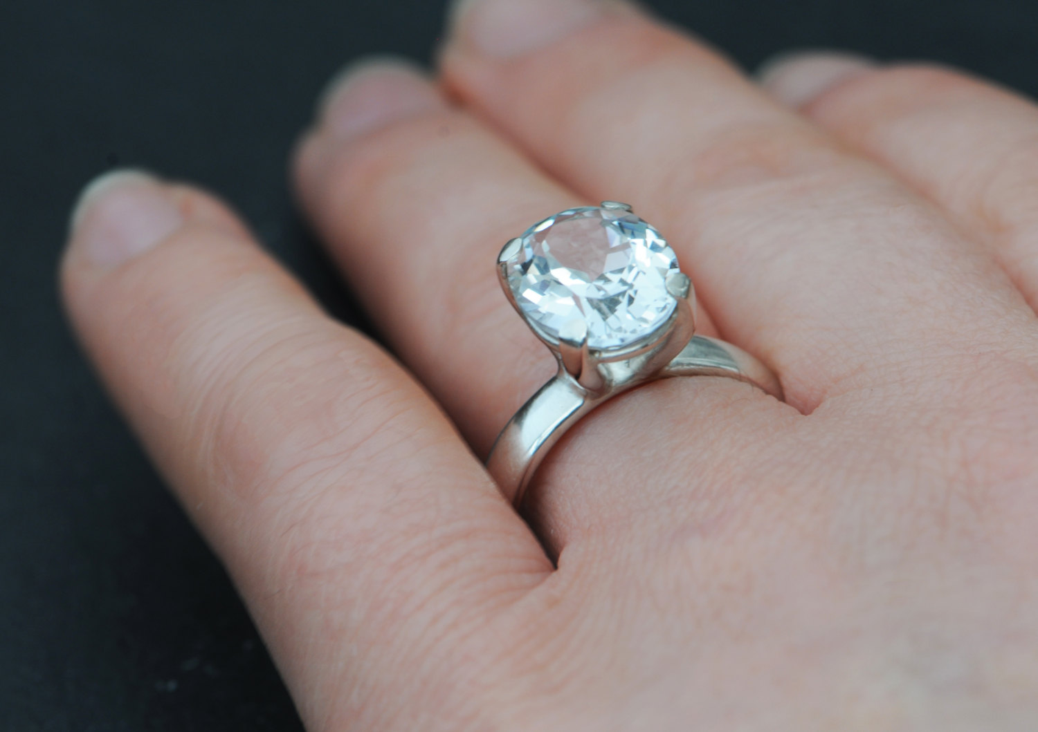 White Topaz Solitaire Ring in Silver