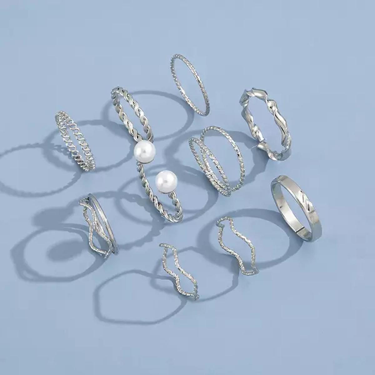 Pack of 10 Golden Silver Stackable set of Rings