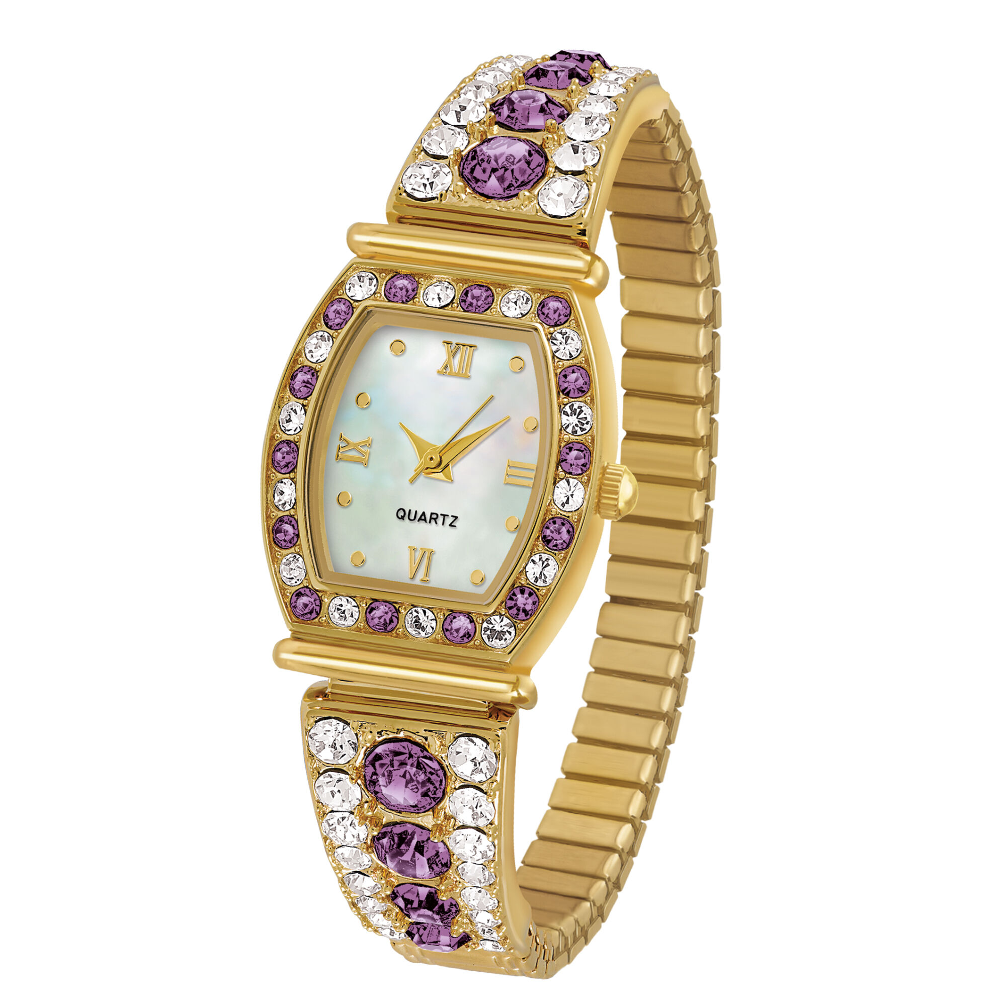 Custom Gold Watch With Diamond And Amethyst Birthstones