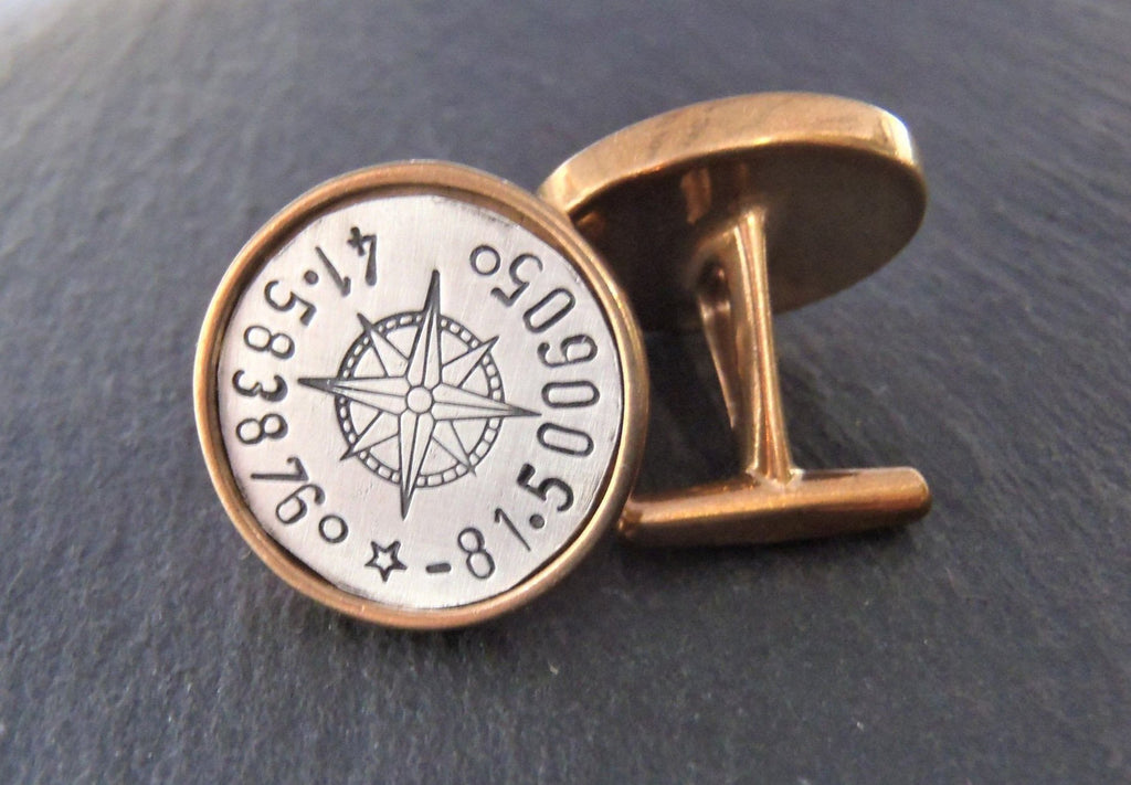 Compass Cufflinks with Coordinates