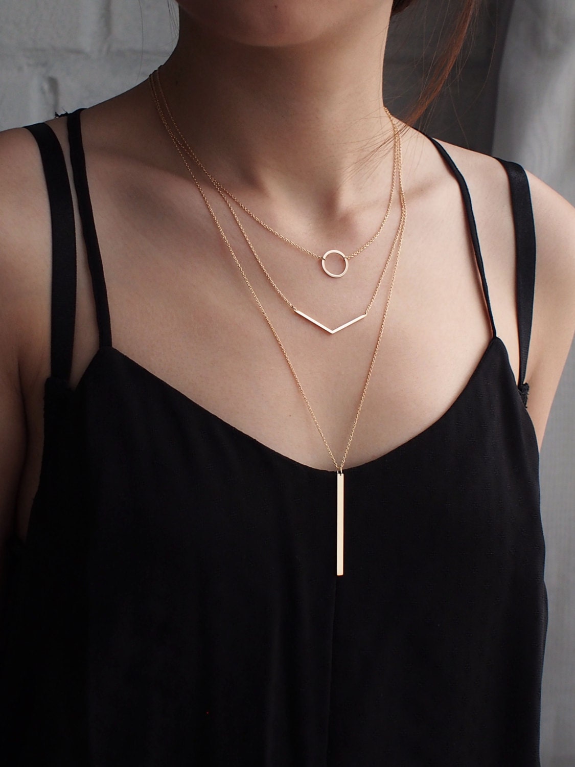 Geometric Layering Necklaces Personalized Bar Necklace