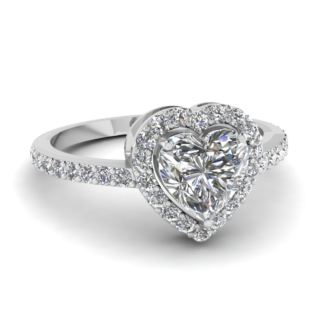 Heart Shaped Halo Diamond Promise Ring In 14K White Gold