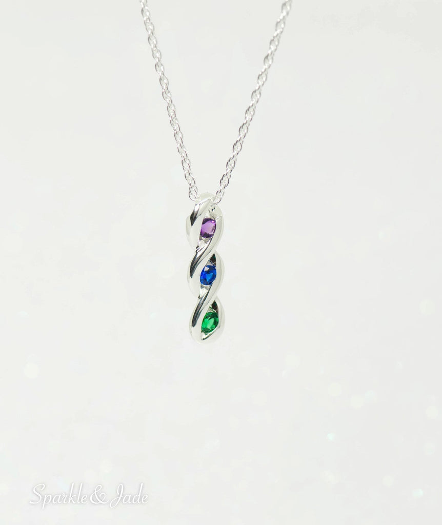 Personalized 3-Stone Birthstone Vertical Family Mother's Necklace