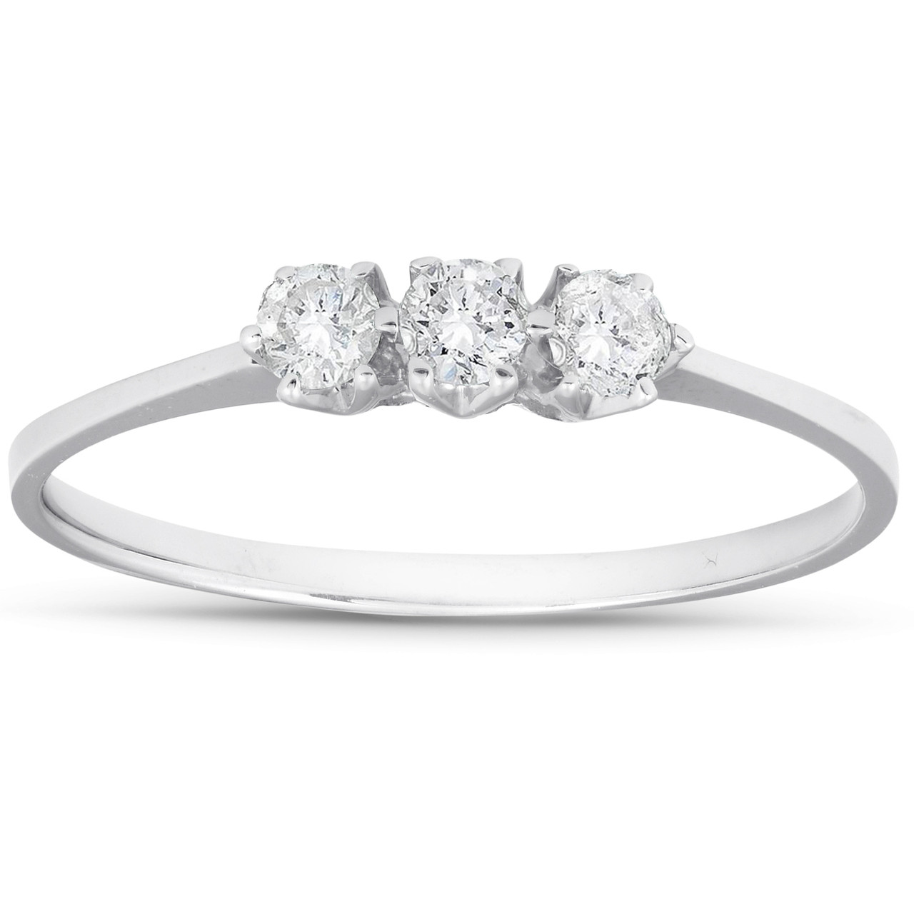 3 Stone Diamond Promise Ring 14K White Gold