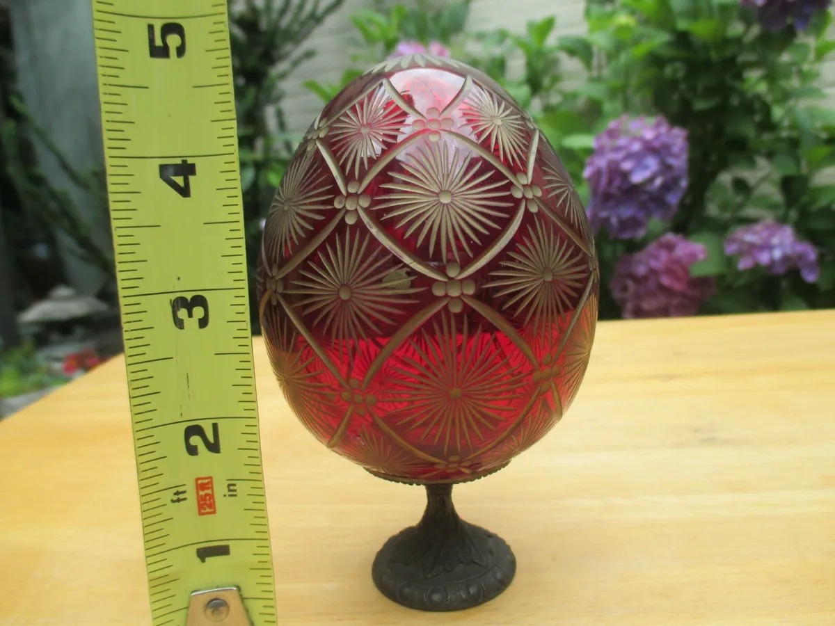 5 Inch Ruby Red And Gold Cut Crystal Fabergé Imperial Easter Egg