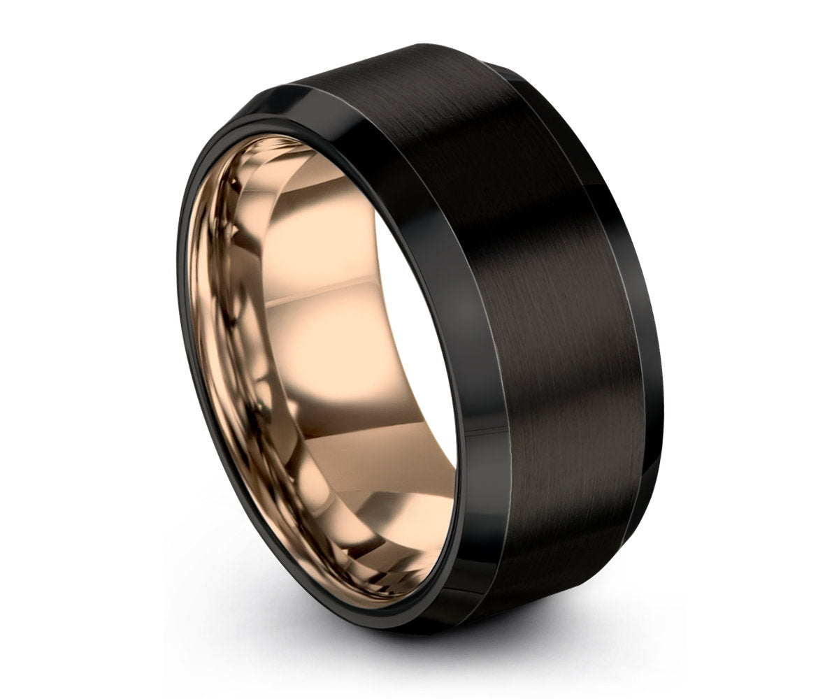 10 mm Black Brushed Tungsten Edge Polished Ring