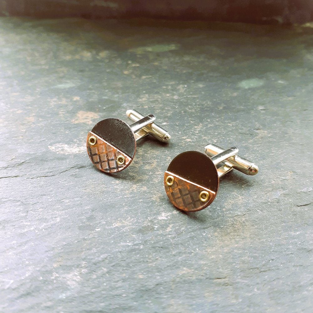 Recycled Copper Cufflinks With Grid Texture
