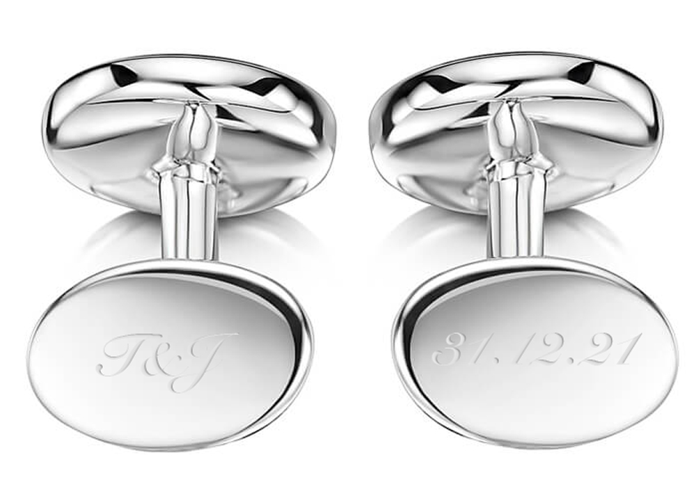 Pearl Engraved Silver Cufflinks