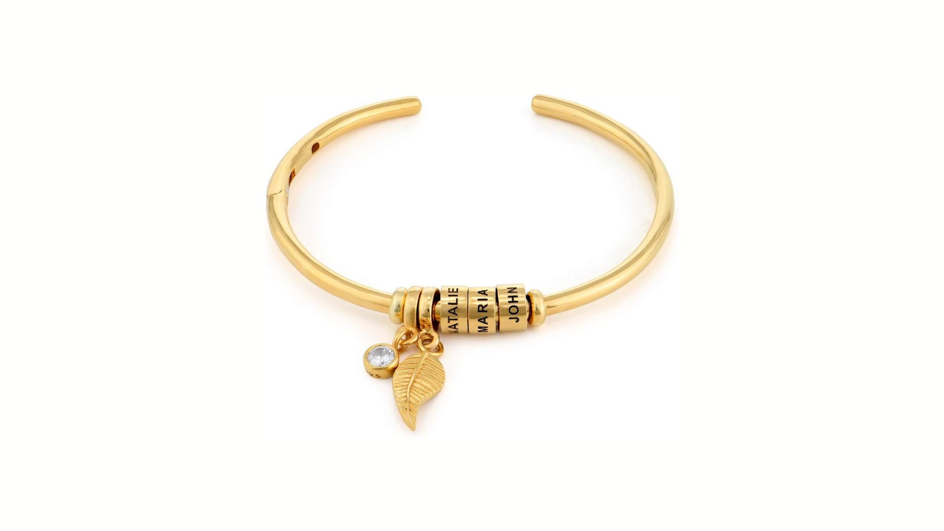 Open Bangle Gold Bracelet with Engraved Beads