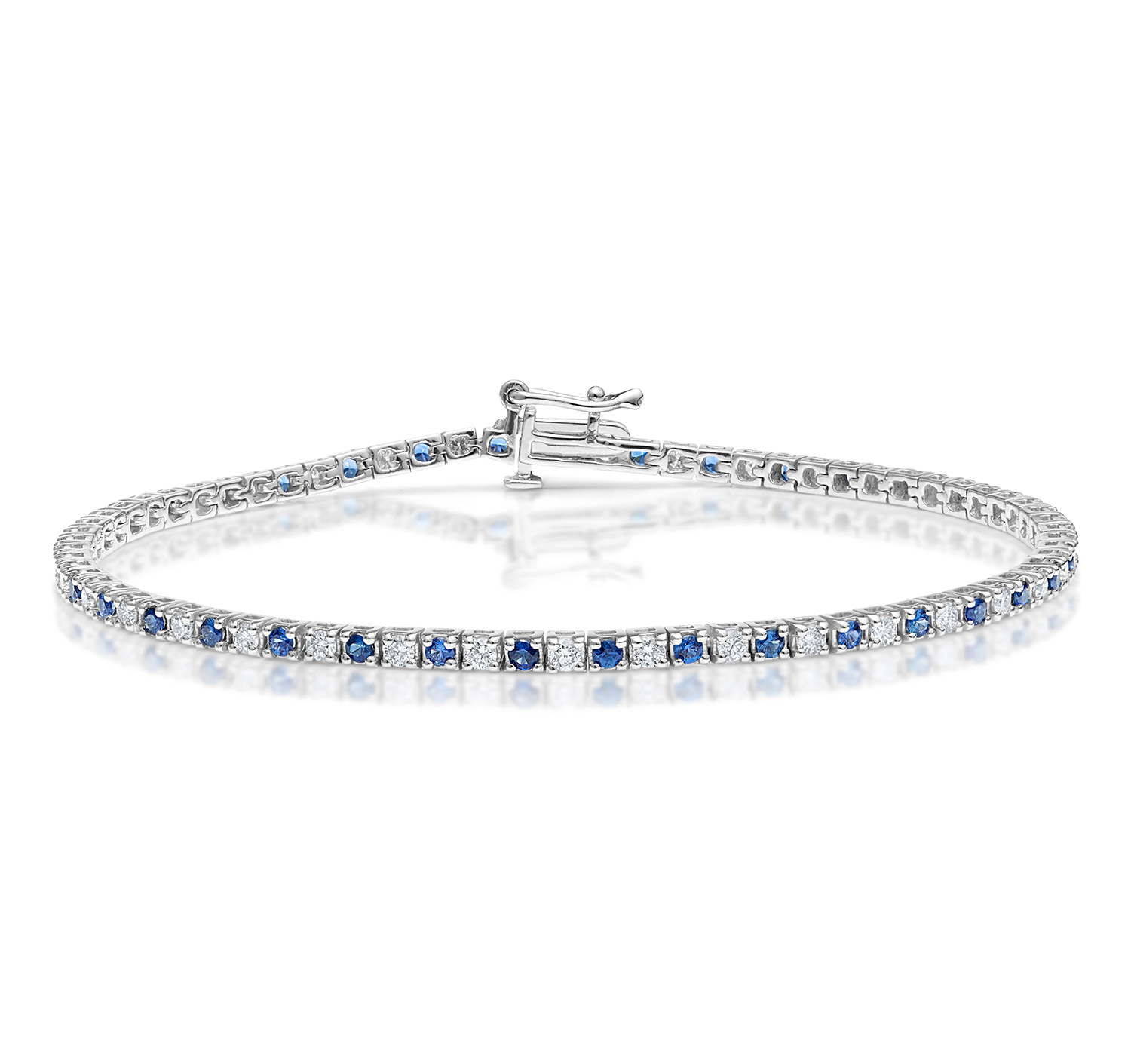 Blue Sapphire and 1ct Lab Diamond Tennis Bracelet in 9K White Gold