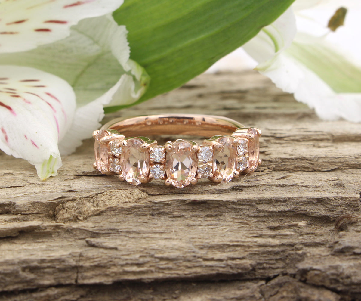 Morganite and Diamond Gold Anniversary Ring