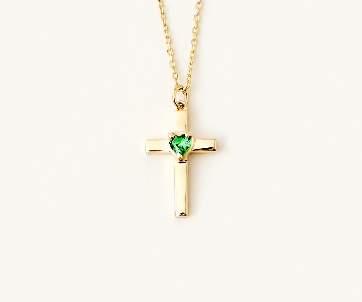 Gelin Birthstone Heart Cross Pendant Necklace in 14K Gold