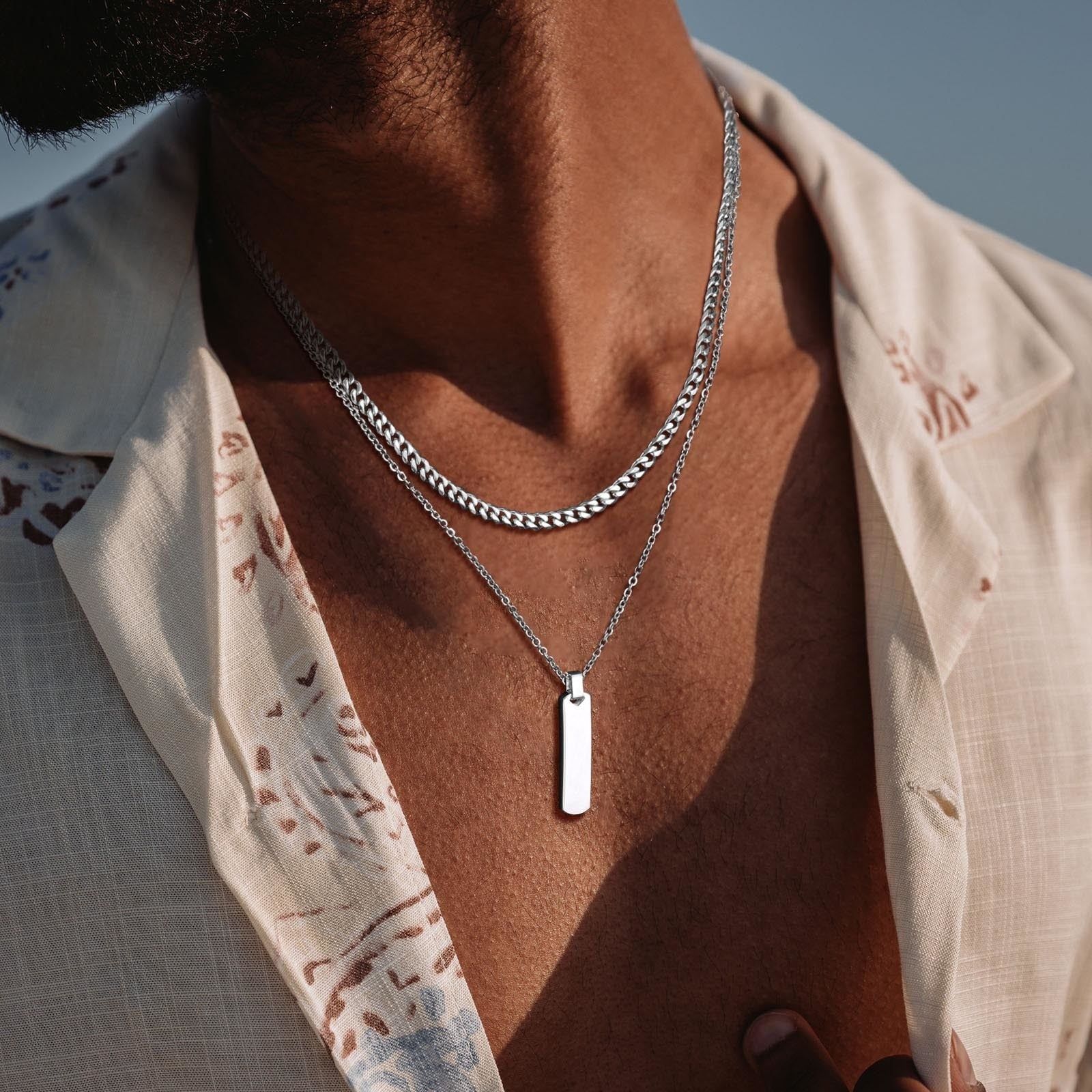 Stylish Thick Geometric Vertical Bar Pendant Necklaces for Men