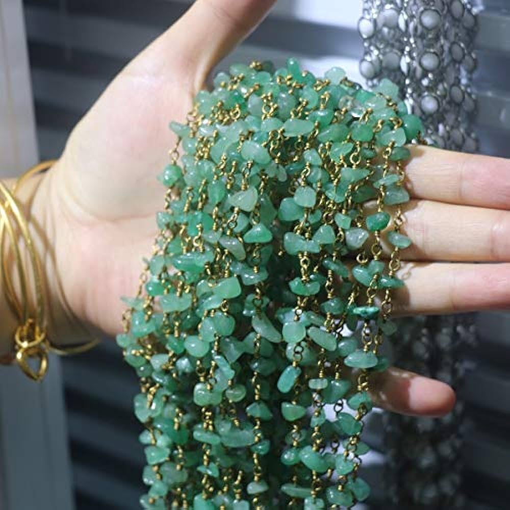 Green Chlorophane Goldplated Jewelery Chain Faceted
