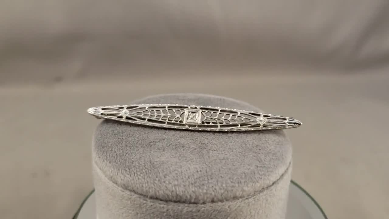 Vintage Diamond Collar Pin In 14k White Gold
