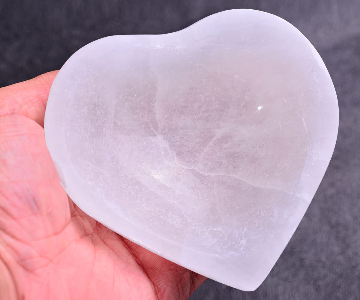 Hand Carved Selenite Bowl Heart Shape