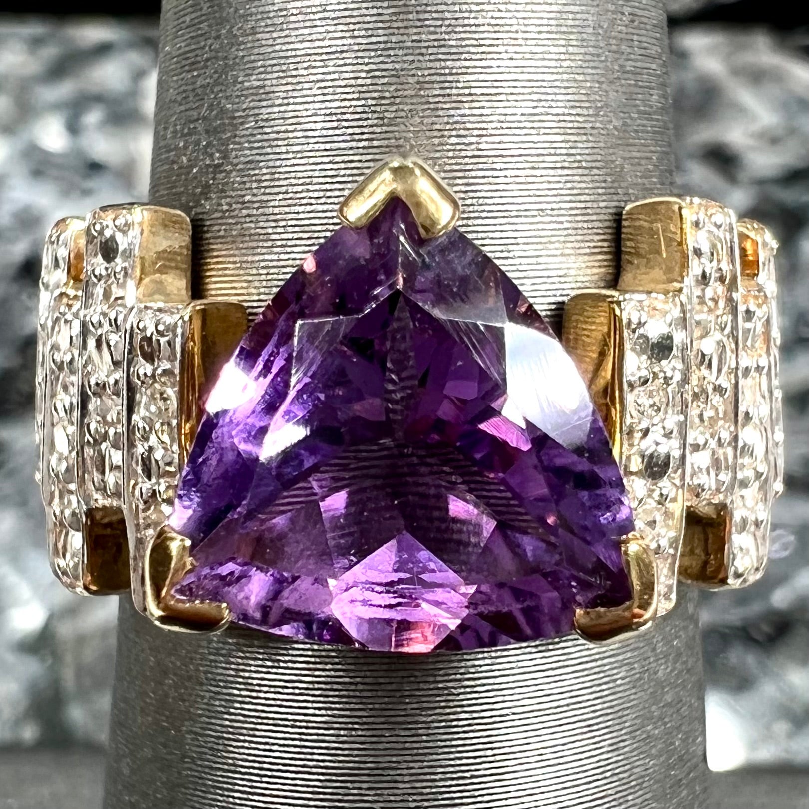 Amethyst Trillion Cut And Diamond Accent Ring