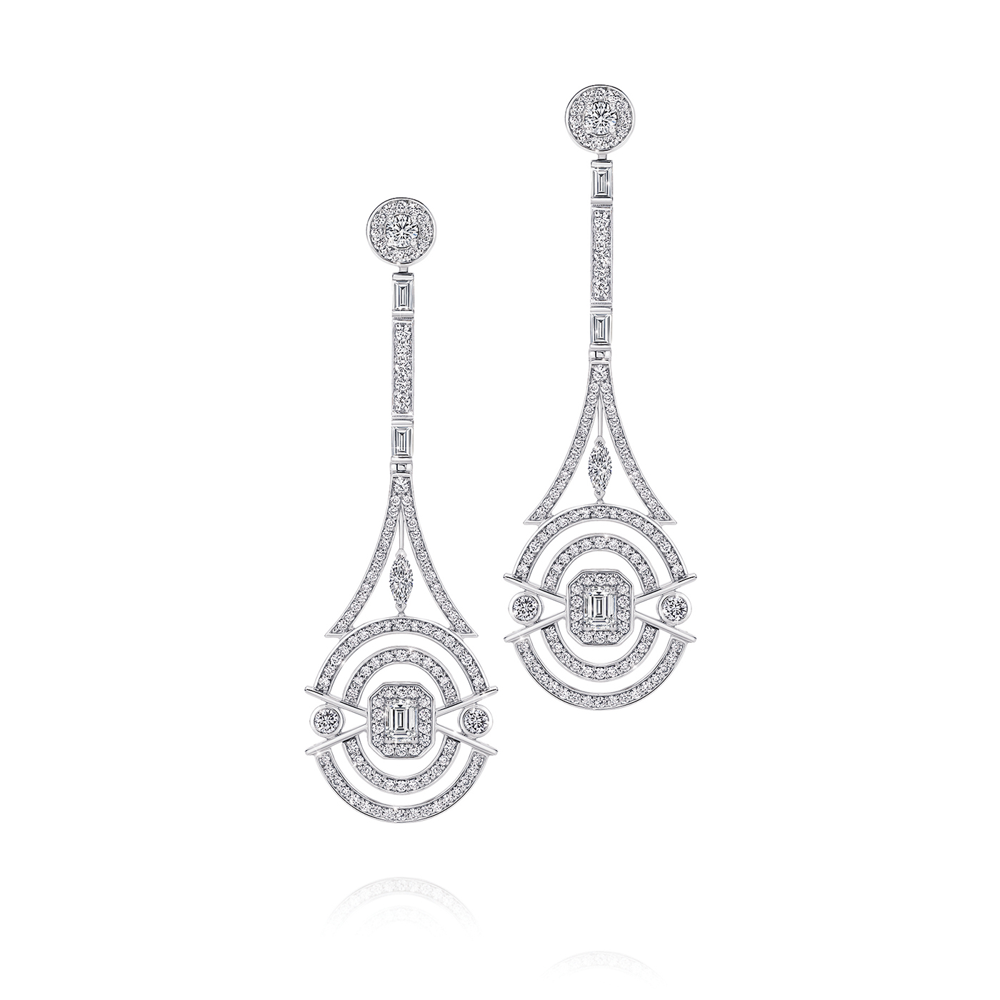 Art Deco Style Diamond Earrings In 14K White Gold