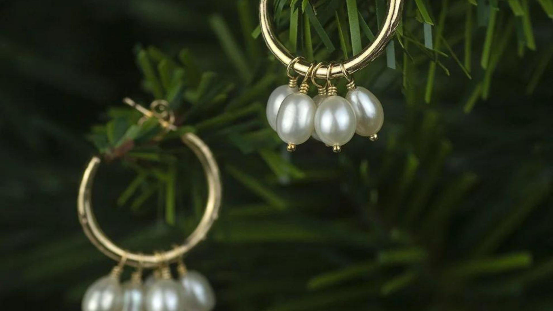 Petite Gold Hoops with Pearl Cluster