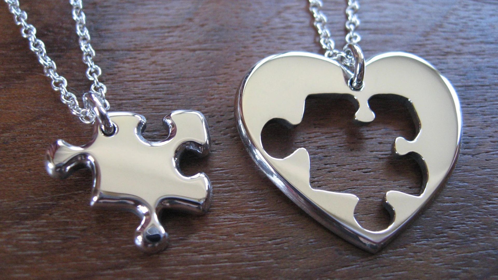 Silver Best Friend Puzzle and Heart Necklace