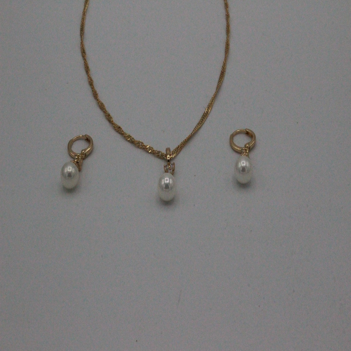 Gold, Pearl Necklace And Earing Set