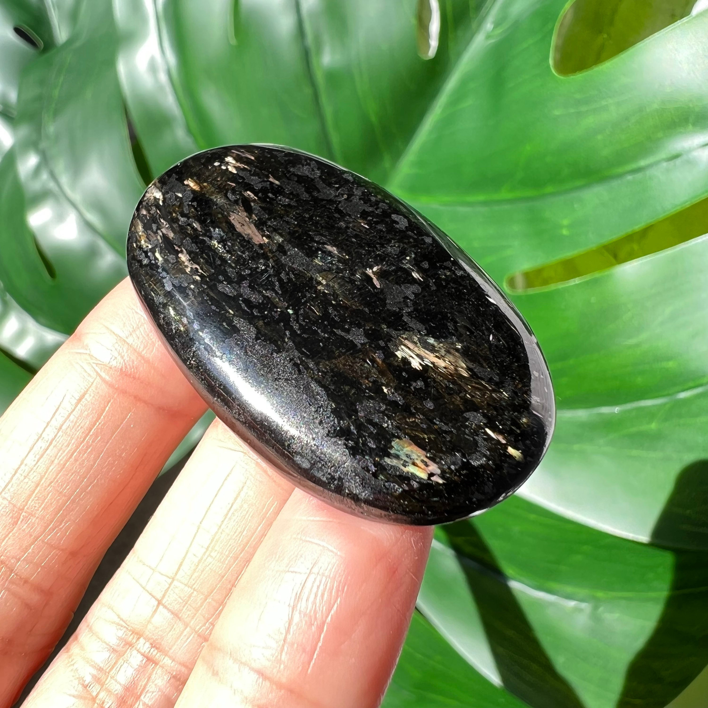 Nuummite Cabochon With Gold Rainbow Blue