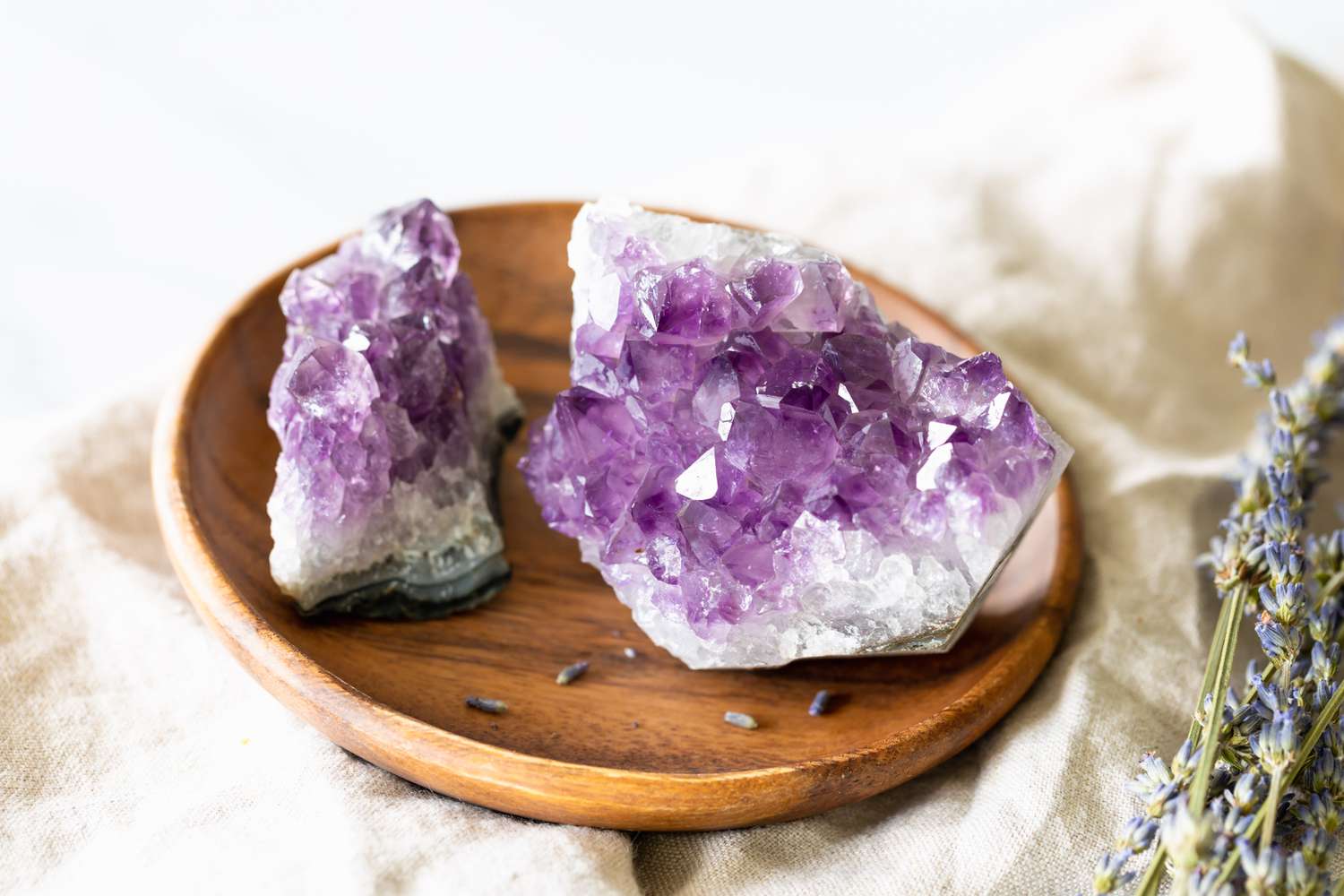 Amethyst Purple Stone In A Woden Bowl