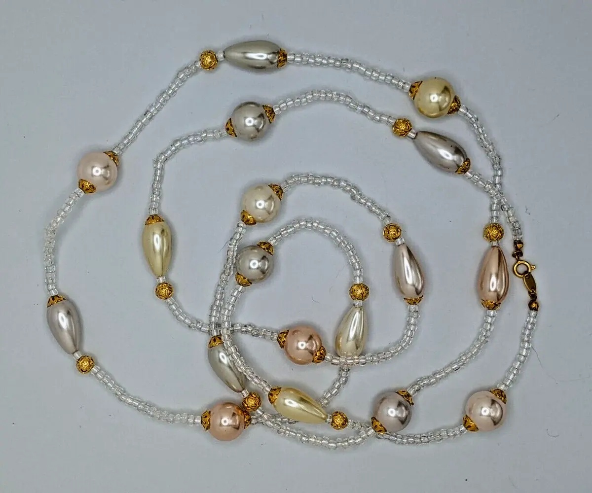 Vintage Necklace Lucite Pearl glass gold tone beads