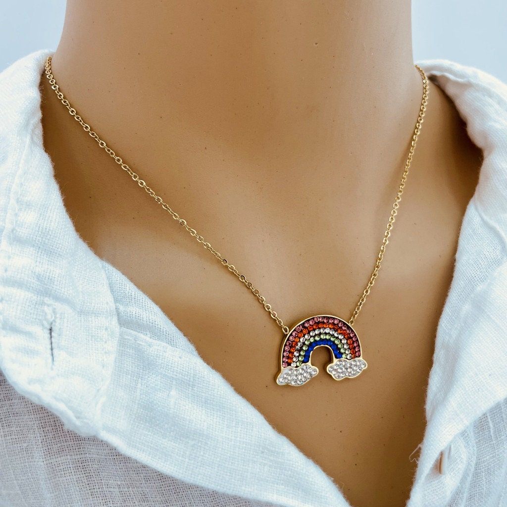 Rainbow and Cloud Acrylic Charm Necklace