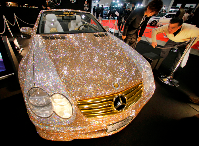 Mercedes covered in crystals