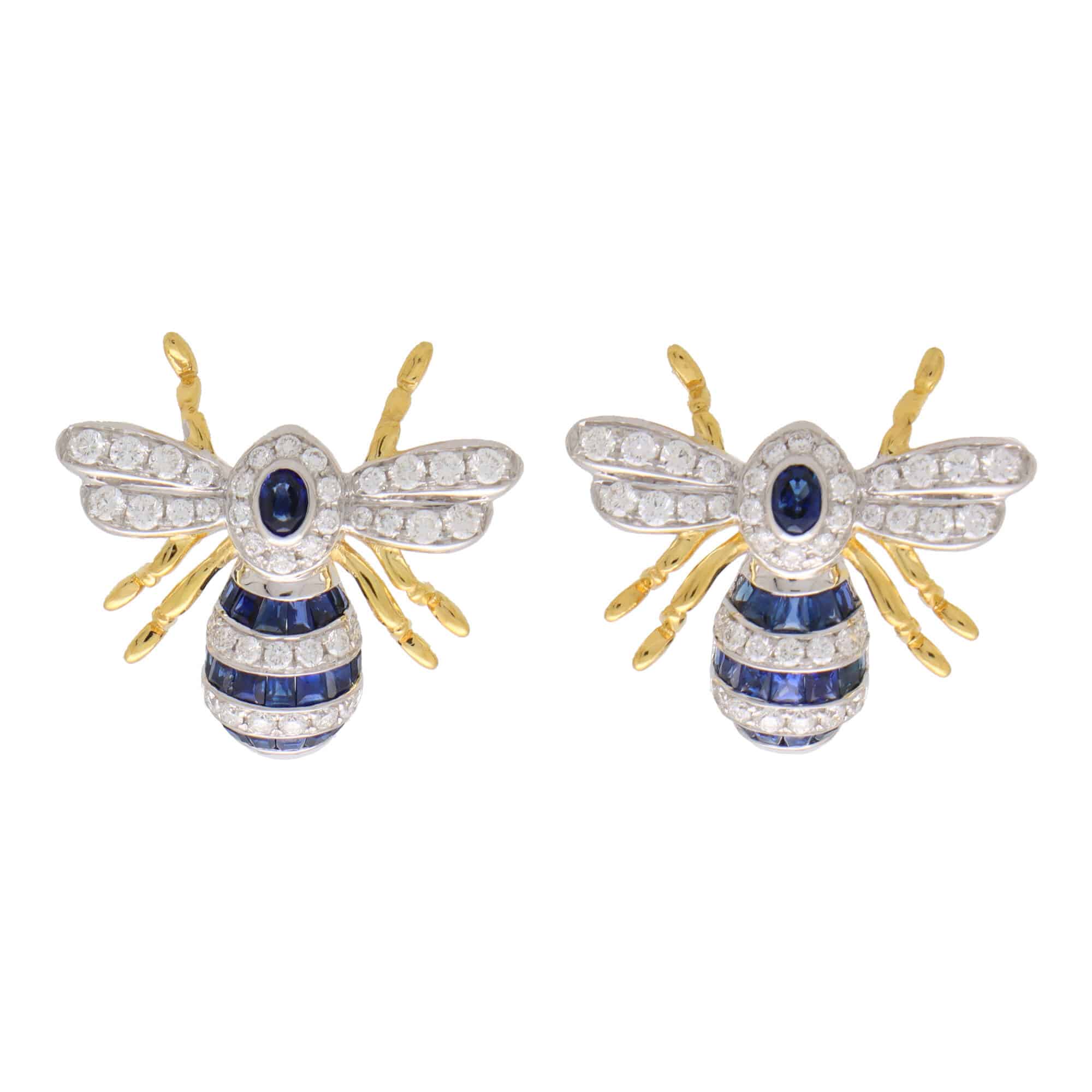 Blue Sapphire and Diamond Bee Earrings