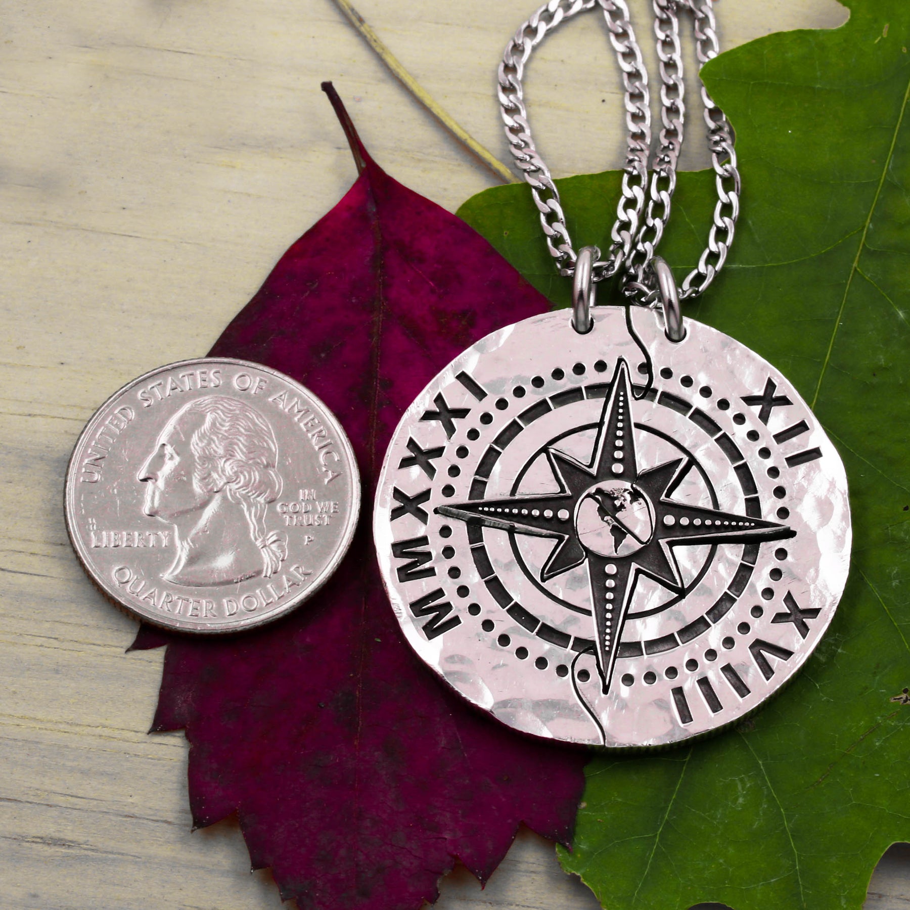 Compass Pendant with Engraved Roman Numerals