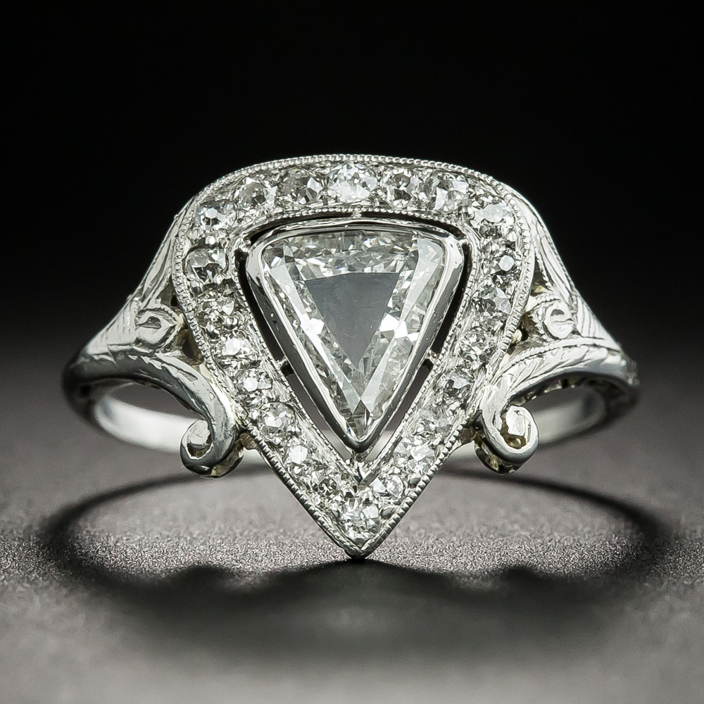 Edwardian Trillion Cut Diamond Engagement Ring