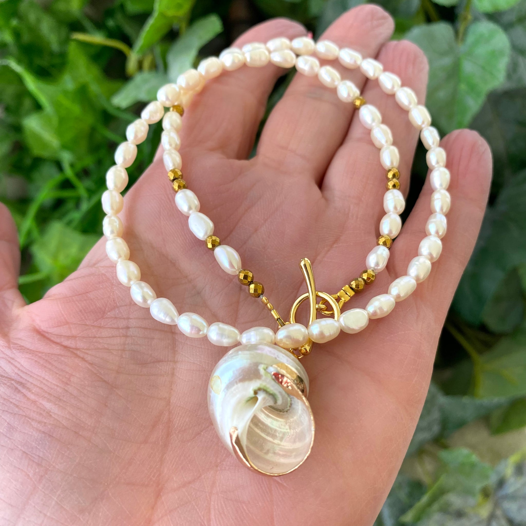 Real Seashell And Freshwater Pearl Beaded Necklace