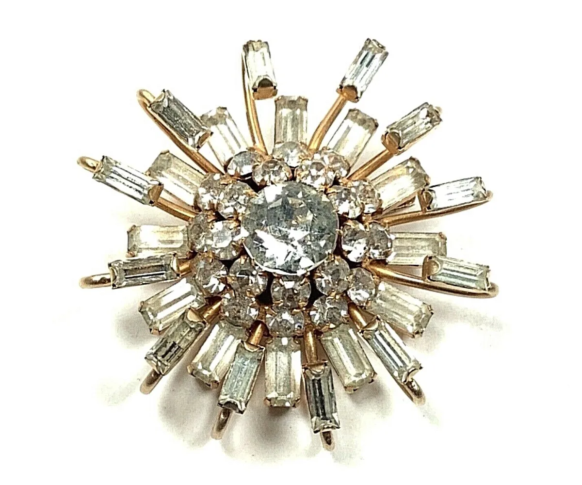 Gold Tone Starburst Costume Pin Or Brooch