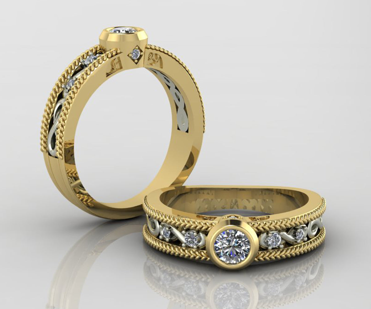 Two Tone Gold Infinity Diamond Bezel Ring