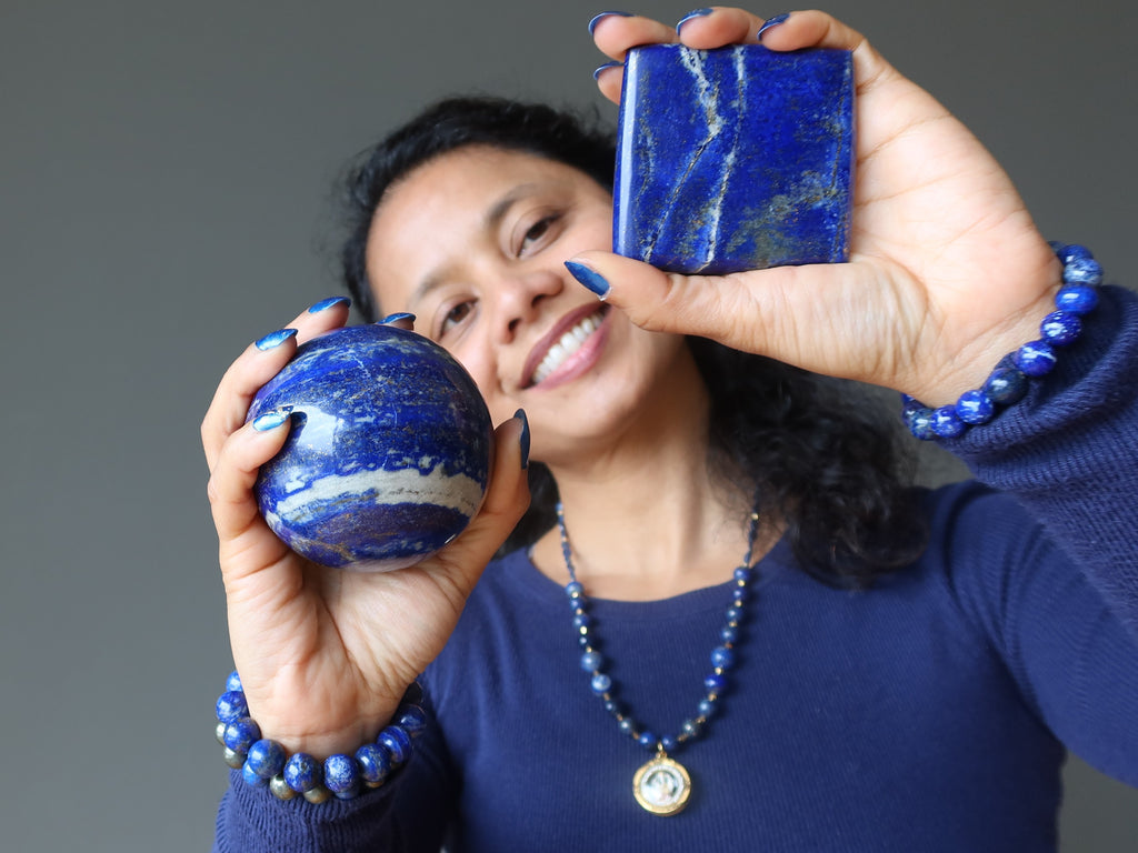 Woman Hodling Lapis Lazuli Stone
