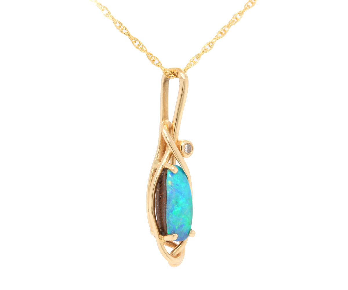 Custom Opal and Diamond Gold Wrap Necklace