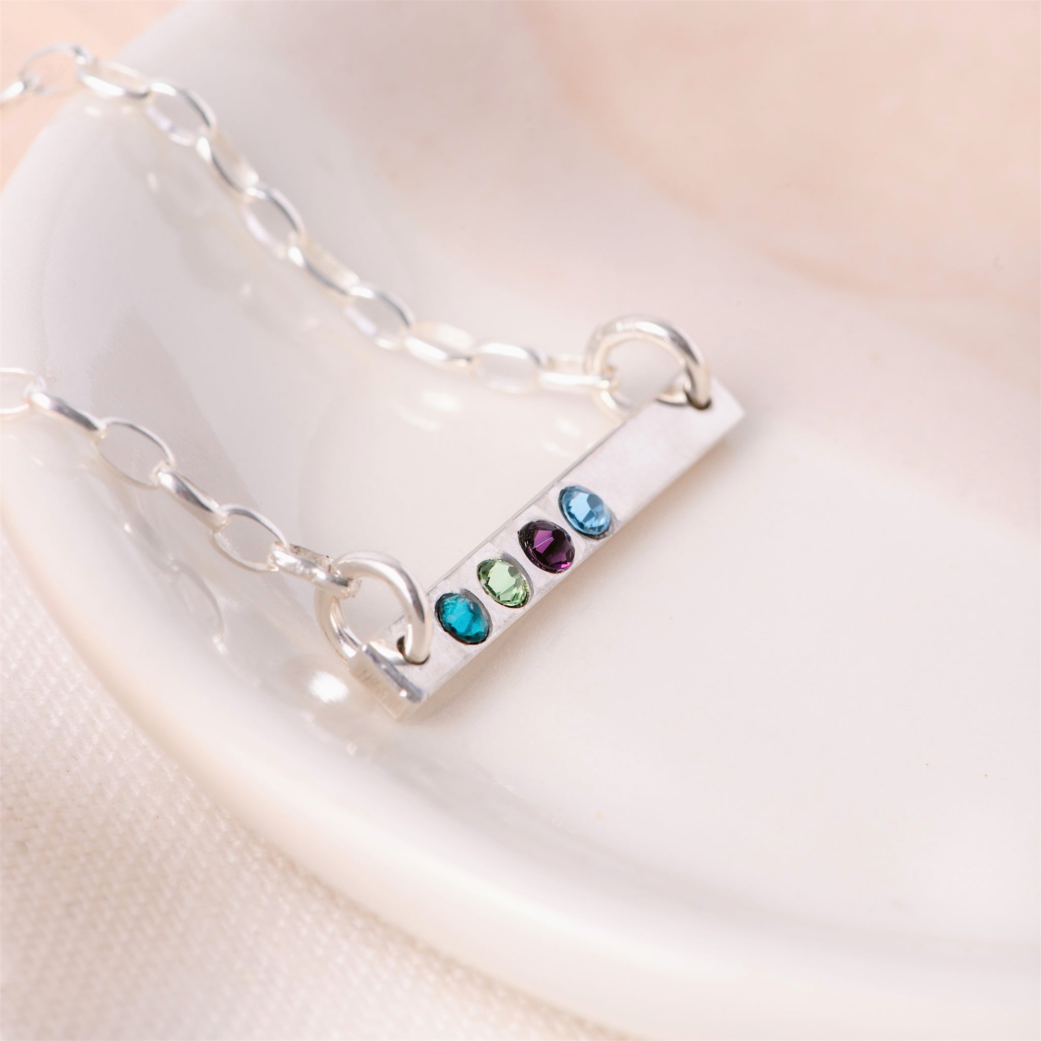 Sterling Silver & Swarovski Crystal Birthstone Bar Necklace