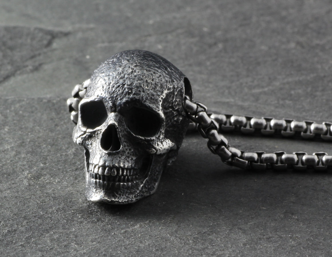 Sterling Silver Human Skull Necklace