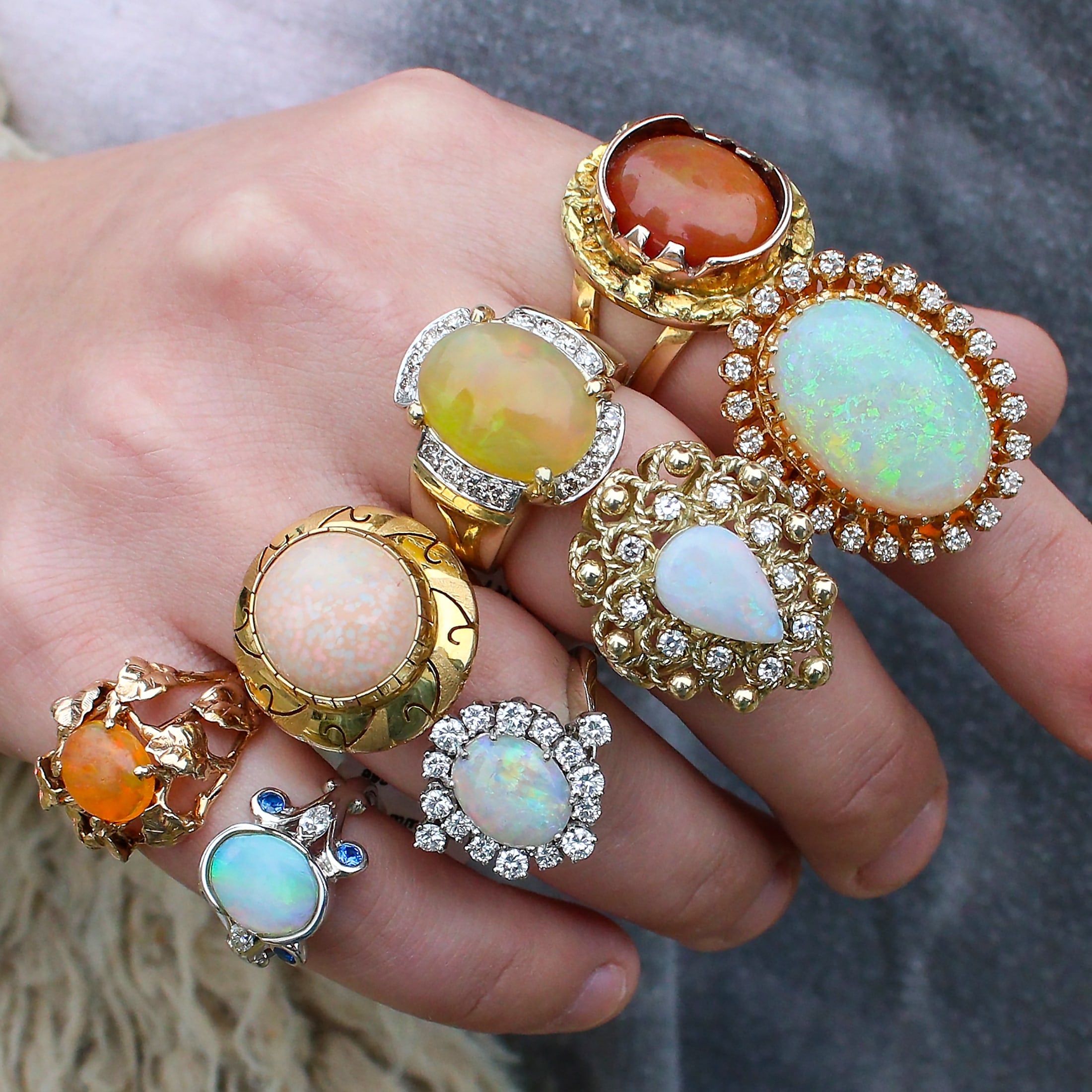 Woman Wearing Different Type Of Opal Stone Rings