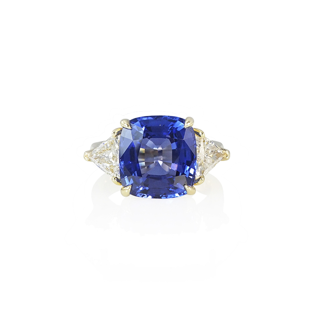 Sapphire and Trillion Three Stone Engagement Ring